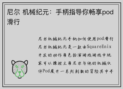 尼尔 机械纪元：手柄指导你畅享pod滑行